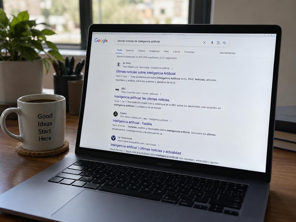 Búsqueda en Google con las últimas novedades sobre IA en un ordenador
